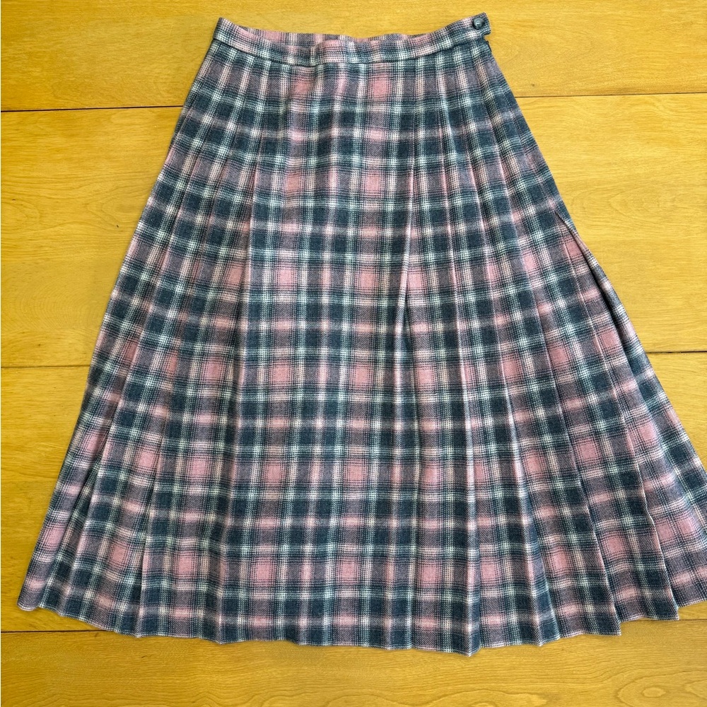 1990’s VINTAGE PINK & GREY PLAID PLEATED PENDLETON SKIRT MEDIUM